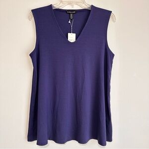 NWT Eileen Fisher Tank Top Women M Blue Jersey Knit Stretch V Neck Shell